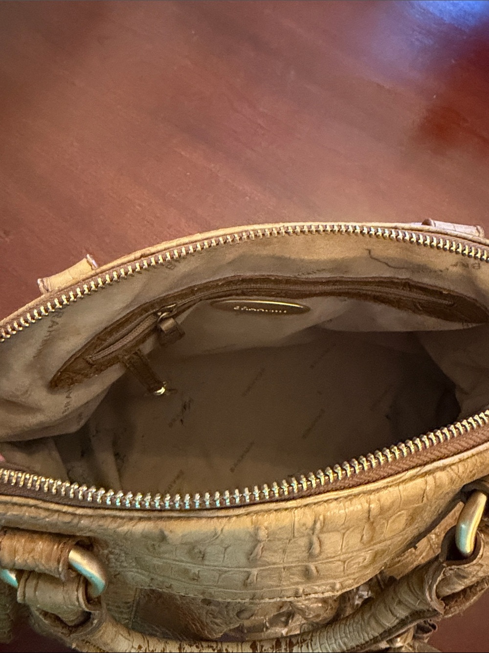 Brahmin Croc-Embossed Satchel in Taupe - Picture 9 of 10